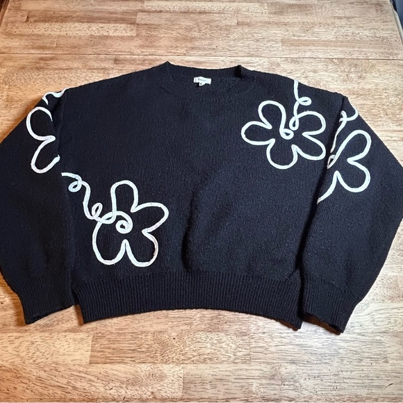 Debut Black Floral Detail Statement Knit Pullover Sweater Size Small - Picture 10 of 10
